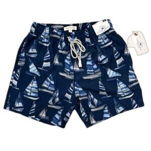 Men’s Swimwear Vintage Summer Brand 4 Way Stretch Size Small Blue Gray Sailboats
